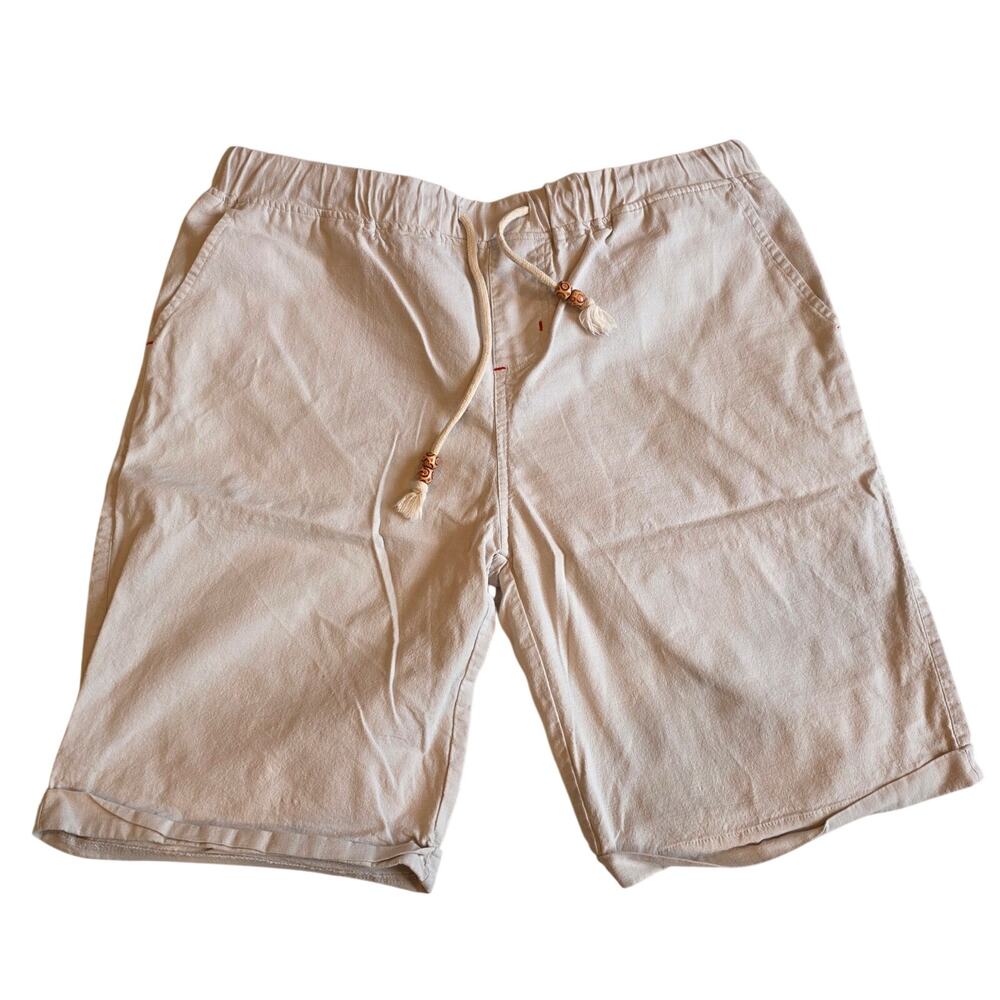 Nitagut Men's Linen Casual Shorts Cream Drawstring Summer Beach Size M